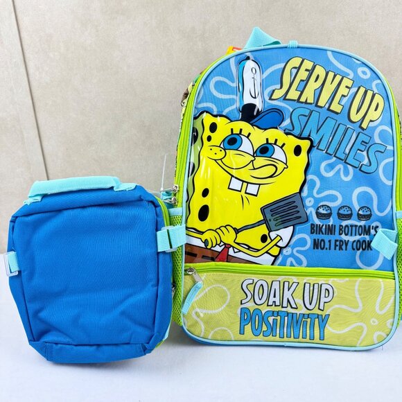 NWT Sponge Bob Kids 5 Pc. Set Backpack 17'' Utility Case Lunch Box Water Bottle - Picture 3 of 7